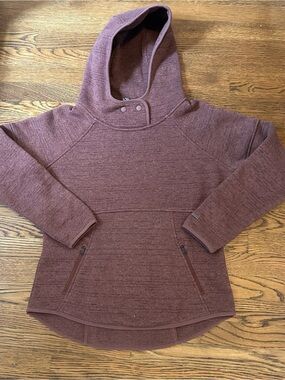 Prana Heathered Mauve Snap-Neck Hooded Pullover 0084